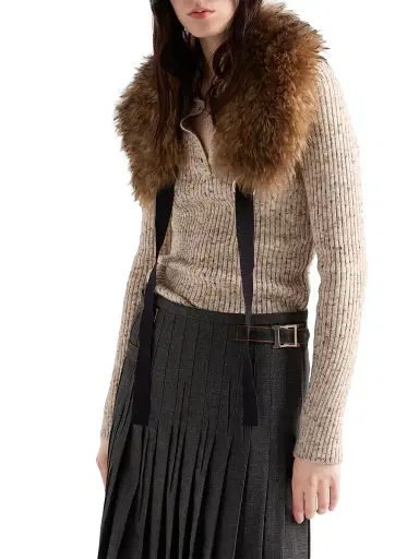 Prada Women's Wool and Linen Polo Sweater - Beige Khaki | Thumbnail 4