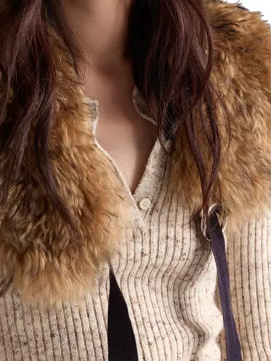 Prada Women's Wool and Linen Polo Sweater - Beige Khaki | Thumbnail 5