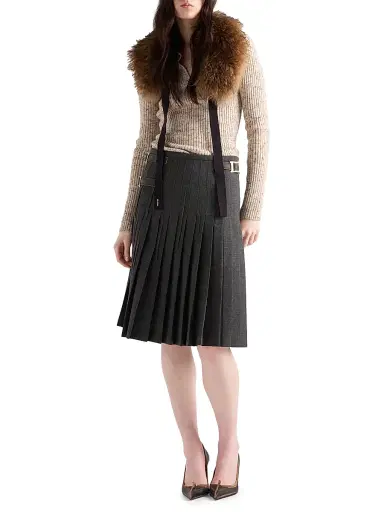 Prada Women's Wool and Linen Polo Sweater - Beige Khaki | Thumbnail 7