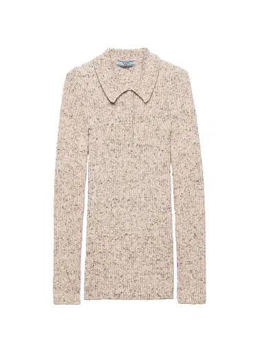 Prada Women's Wool and Linen Polo Sweater - Beige Khaki | Thumbnail 1