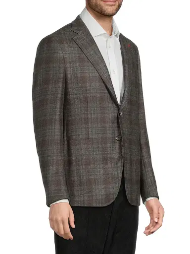 Isaia Men's Plaid Wool-Blend Jacket - Grey - Size 48 | Thumbnail 4 Isaia Men's Plaid Wool-Blend Jacket - Grey - Size 48 | Thumbnail 4