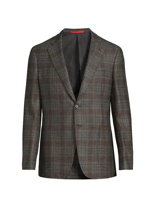 Men's Plaid Wool-Blend Jacket - Grey