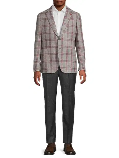 Isaia Men's Windowpane Wool-Cashmere Jacket - Medium Grey - Size 48 | Thumbnail 2 Isaia Men's Windowpane Wool-Cashmere Jacket - Medium Grey - Size 48 | Thumbnail 2