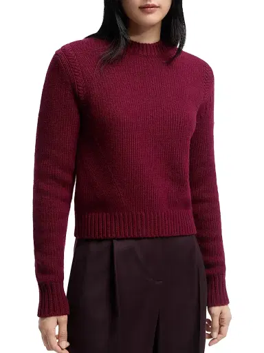 Moncler Women's Crew Neck Sweater in Wool and Cashmere - Burgundy | Thumbnail 2