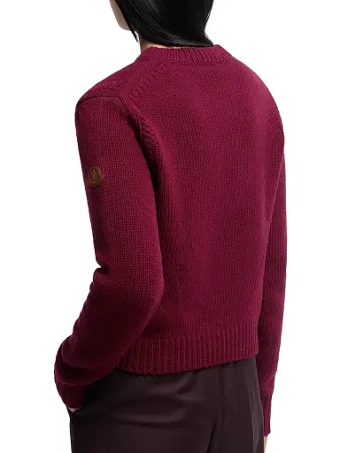 Moncler Women's Crew Neck Sweater in Wool and Cashmere - Burgundy | Thumbnail 3