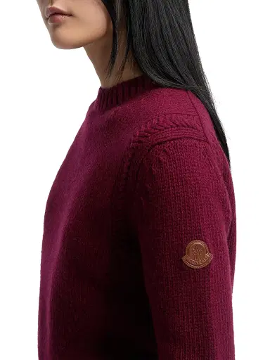 Moncler Women's Crew Neck Sweater in Wool and Cashmere - Burgundy | Thumbnail 4