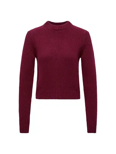 Moncler Women's Crew Neck Sweater in Wool and Cashmere - Burgundy | Thumbnail 1