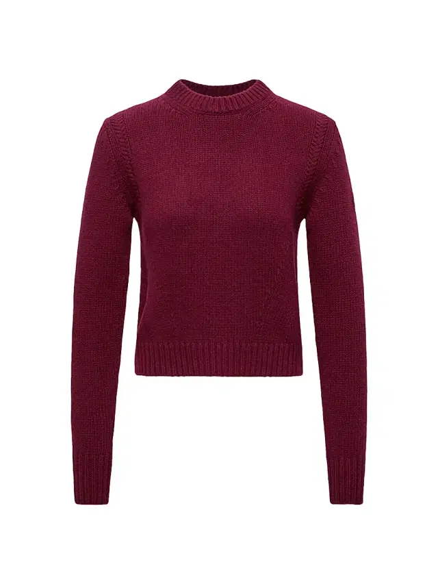 Women's Crew Neck Sweater in Wool and Cashmere - Burgundy