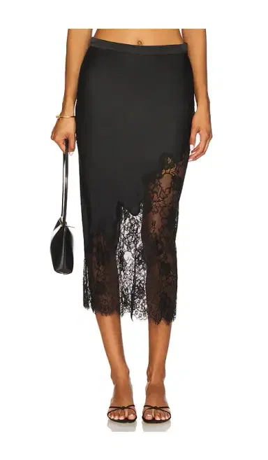 Fleur du Mal Silk And Lace Scallop Midi Skirt | Thumbnail 1 Fleur du Mal Silk And Lace Scallop Midi Skirt | Thumbnail 1