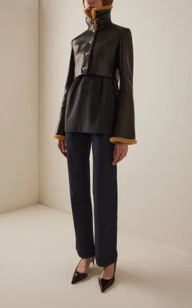 Khaite Jodie Shearling-Trimmed Leather Jacket | Thumbnail 2