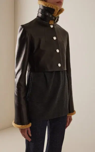 Khaite Jodie Shearling-Trimmed Leather Jacket | Thumbnail 3