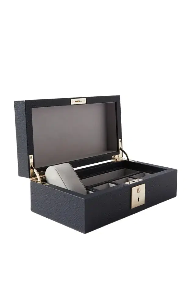 Panama Cross-Grain Leather Watch and Cufflink Box - Men