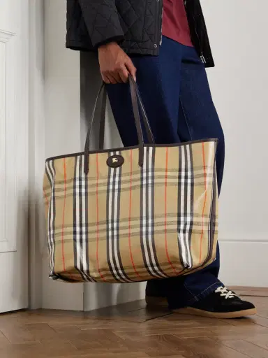 Burberry Full-Grain Leather-Trimmed Checked Coated-Canvas Tote Bag - Men | Thumbnail 2 Burberry Full-Grain Leather-Trimmed Checked Coated-Canvas Tote Bag - Men | Thumbnail 2
