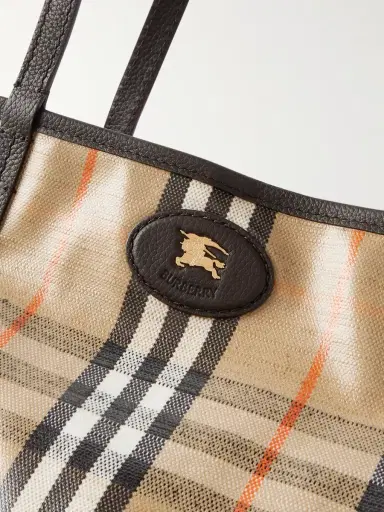 Burberry Full-Grain Leather-Trimmed Checked Coated-Canvas Tote Bag - Men | Thumbnail 4 Burberry Full-Grain Leather-Trimmed Checked Coated-Canvas Tote Bag - Men | Thumbnail 4