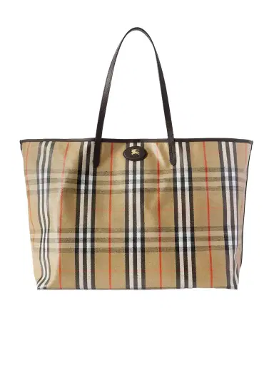 Burberry Full-Grain Leather-Trimmed Checked Coated-Canvas Tote Bag - Men | Thumbnail 1 Burberry Full-Grain Leather-Trimmed Checked Coated-Canvas Tote Bag - Men | Thumbnail 1