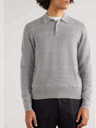 Ralph Lauren Purple Label Checked Cashmere Polo Shirt - Men | Thumbnail 3 Ralph Lauren Purple Label Checked Cashmere Polo Shirt - Men | Thumbnail 3