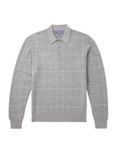 Ralph Lauren Purple Label Checked Cashmere Polo Shirt - Men | Thumbnail 1 Ralph Lauren Purple Label Checked Cashmere Polo Shirt - Men | Thumbnail 1