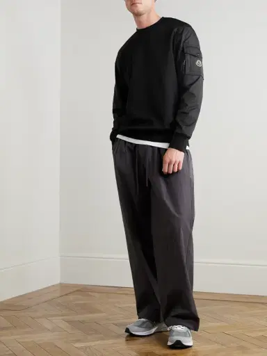 Moncler Padded Shell-Trimmed Cotton-Blend Jersey Sweatshirt - Men | Thumbnail 2 Moncler Padded Shell-Trimmed Cotton-Blend Jersey Sweatshirt - Men | Thumbnail 2