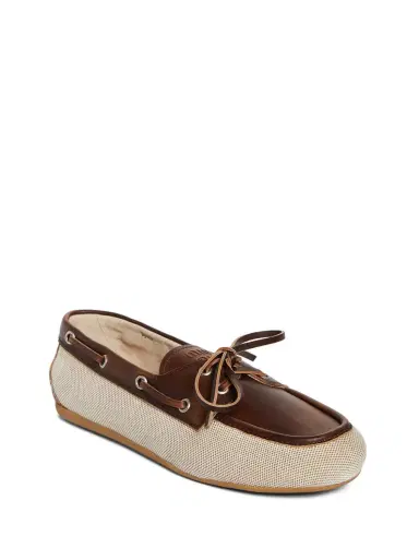 Miu Miu Canvas and Bleached Leather Boat Shoes | Thumbnail 3 Miu Miu Canvas and Bleached Leather Boat Shoes | Thumbnail 3