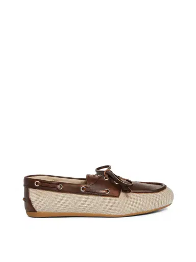Miu Miu Canvas and Bleached Leather Boat Shoes | Thumbnail 1 Miu Miu Canvas and Bleached Leather Boat Shoes | Thumbnail 1