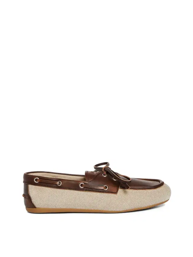 Canvas and Bleached Leather Boat Shoes