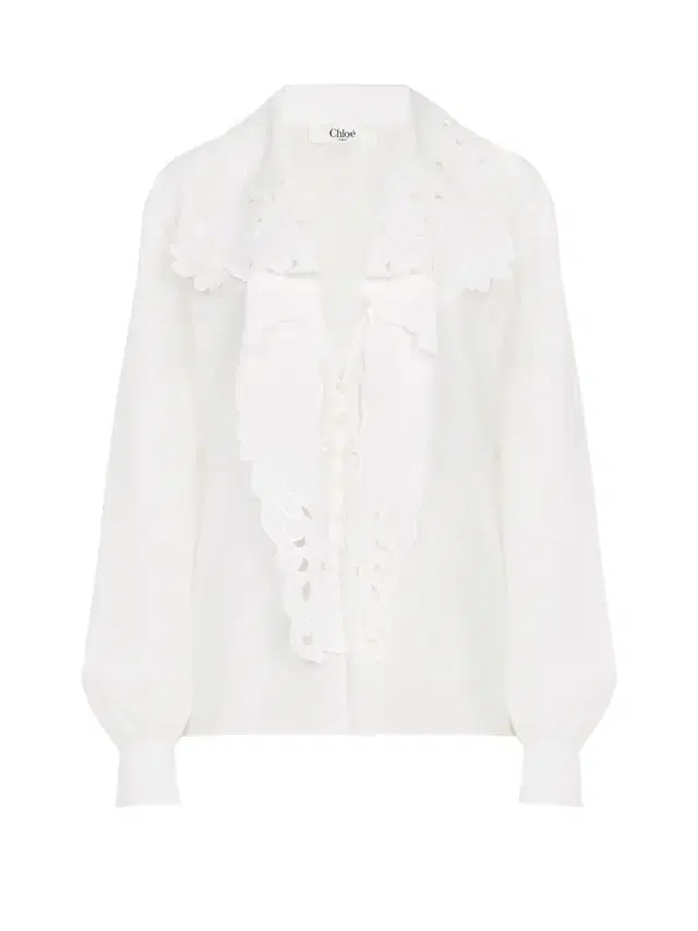 Cotton Poplin Embroidered Lavallière Shirt