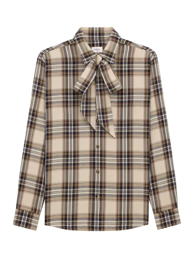 Saint Laurent Cotton Tartan Cassandre Lavallière Shirt