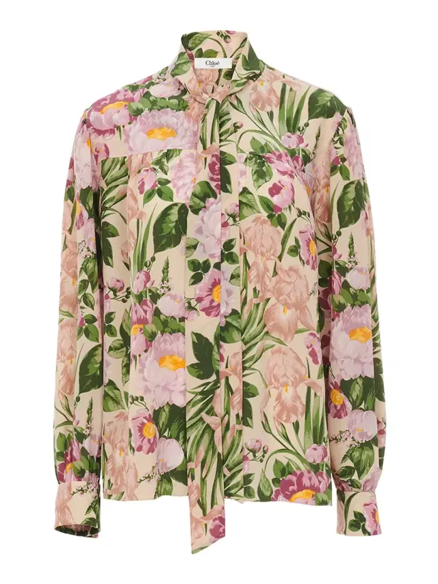 Crêpe de Chine Maxi Gathered Lavallière Blouse