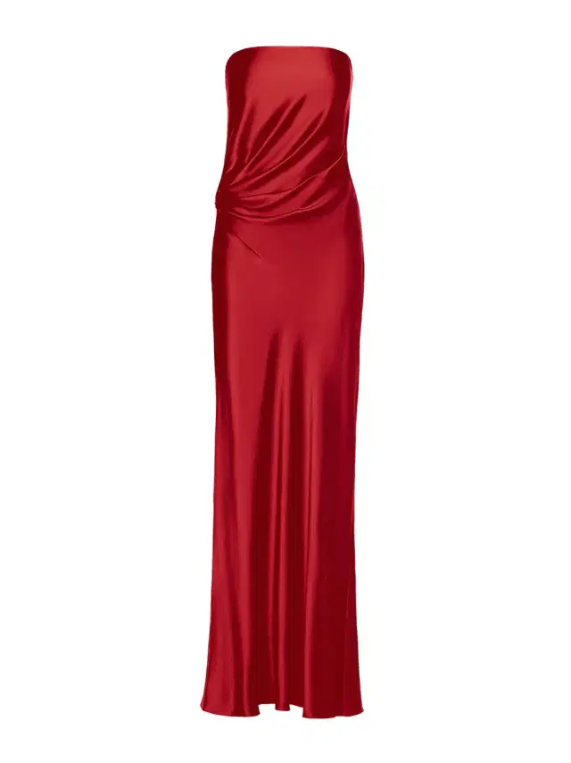 THE SEI Draped Strapless Silk Gown