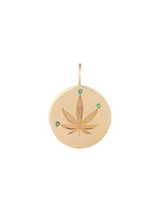 aligrace Gold and Emerald Cannabis Leaf Charm
