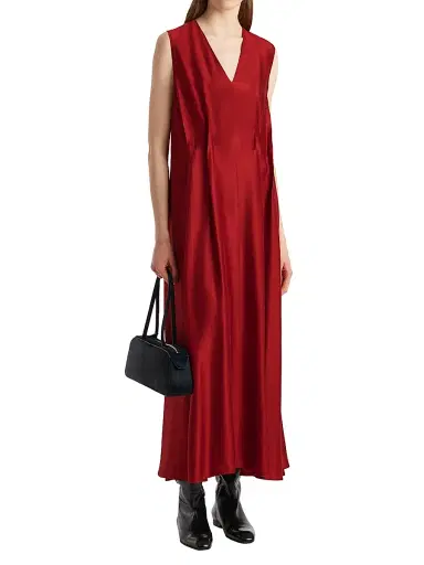 Khaite Women's Syd Pleated-Front Sleeveless Maxi Dress - Crimson | Thumbnail 2