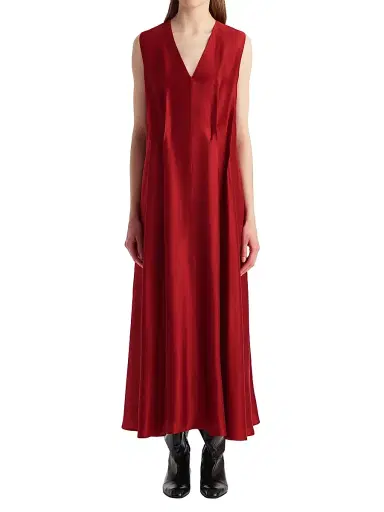 Khaite Women's Syd Pleated-Front Sleeveless Maxi Dress - Crimson | Thumbnail 3