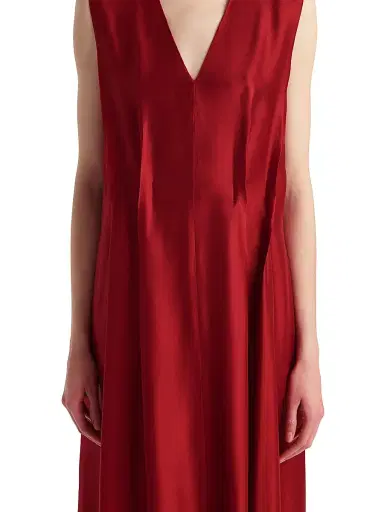 Khaite Women's Syd Pleated-Front Sleeveless Maxi Dress - Crimson | Thumbnail 5