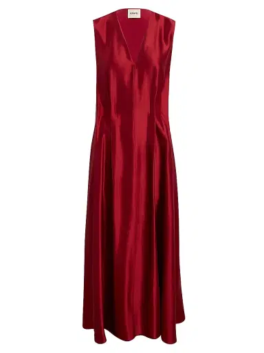 Khaite Women's Syd Pleated-Front Sleeveless Maxi Dress - Crimson | Thumbnail 1