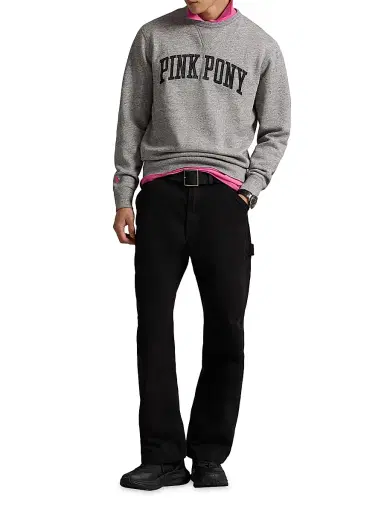 Polo Ralph Lauren Men's Pink Pony Vintage-Fit Fleece Crewneck Sweatshirt - Dark Grey Heather | Thumbnail 2 Polo Ralph Lauren Men's Pink Pony Vintage-Fit Fleece Crewneck Sweatshirt - Dark Grey Heather | Thumbnail 2