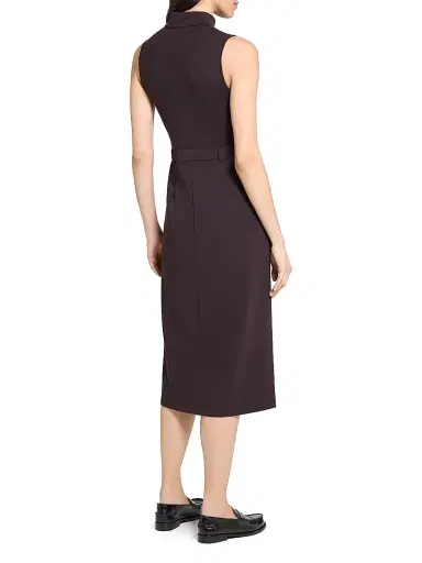 Theory Women's Funnel-Neck Crepe Belted Dress - Dark Cacao | Thumbnail 4 Theory Women's Funnel-Neck Crepe Belted Dress - Dark Cacao | Thumbnail 4