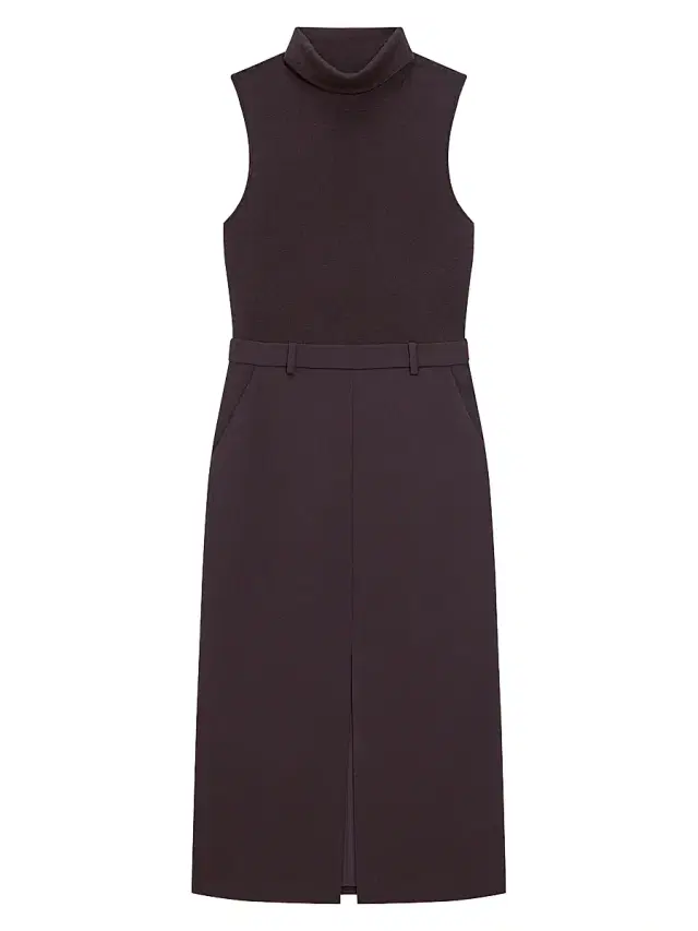 Theory Women's Funnel-Neck Crepe Belted Dress - Dark Cacao