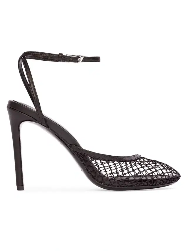 Black Suede Studio Women's Millie 100MM Mesh Sandals - Black Woven Mesh