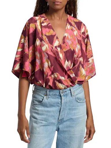 FIGUE Women's Mirabel Ikat-Inspired Blouse - Ikat Foliage Bordeaux Red - Size XL | Thumbnail 3 FIGUE Women's Mirabel Ikat-Inspired Blouse - Ikat Foliage Bordeaux Red - Size XL | Thumbnail 3