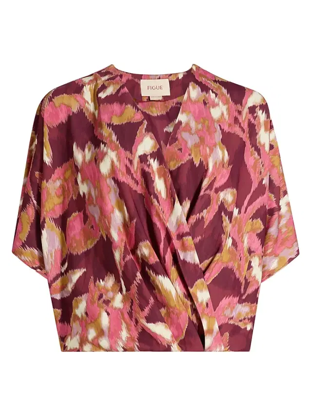 FIGUE Women's Mirabel Ikat-Inspired Blouse - Ikat Foliage Bordeaux Red - Size XL