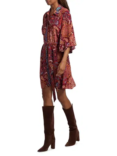 FIGUE Women's Pamela Kaleidoscope Paisley Belted Shirtdress - Kaleidoscope Paisley Red | Thumbnail 2