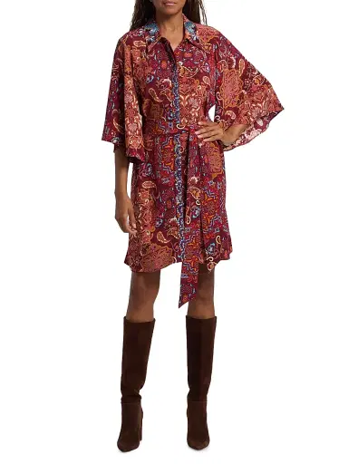 FIGUE Women's Pamela Kaleidoscope Paisley Belted Shirtdress - Kaleidoscope Paisley Red | Thumbnail 3