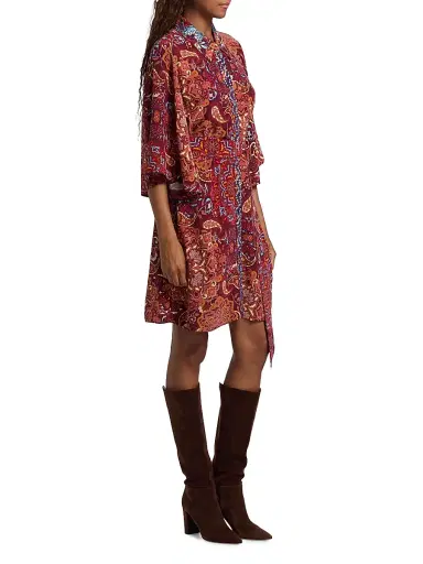 FIGUE Women's Pamela Kaleidoscope Paisley Belted Shirtdress - Kaleidoscope Paisley Red | Thumbnail 4