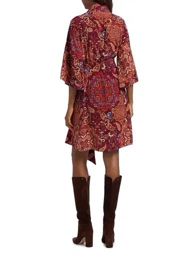 FIGUE Women's Pamela Kaleidoscope Paisley Belted Shirtdress - Kaleidoscope Paisley Red | Thumbnail 5