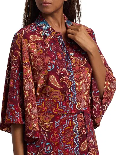 FIGUE Women's Pamela Kaleidoscope Paisley Belted Shirtdress - Kaleidoscope Paisley Red | Thumbnail 6