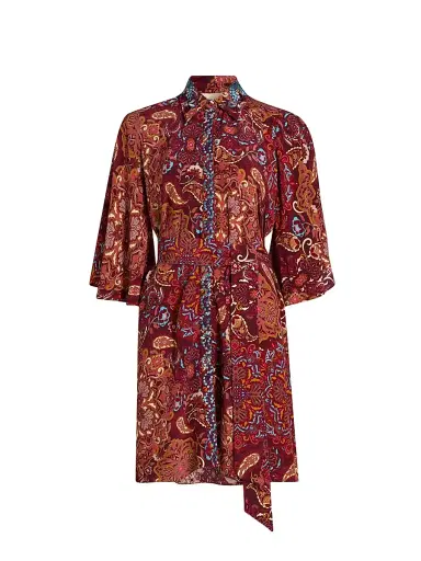 FIGUE Women's Pamela Kaleidoscope Paisley Belted Shirtdress - Kaleidoscope Paisley Red | Thumbnail 1