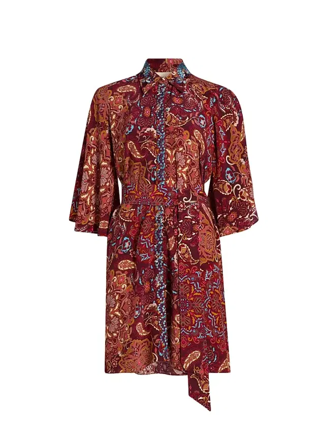 FIGUE Women's Pamela Kaleidoscope Paisley Belted Shirtdress - Kaleidoscope Paisley Red