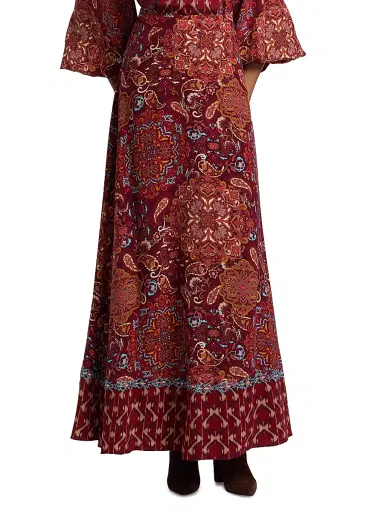 FIGUE Women's Raelynn Maxi Skirt - Kaleidoscope Paisley Red | Thumbnail 3