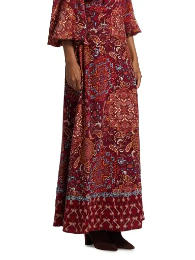 FIGUE Women's Raelynn Maxi Skirt - Kaleidoscope Paisley Red | Thumbnail 4