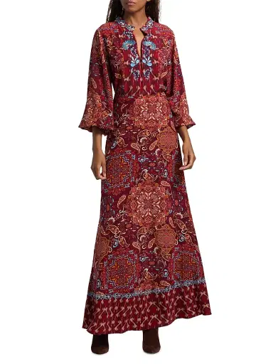 FIGUE Women's Kit Embroidered Floral Top - Kaleidoscope Paisley Red | Thumbnail 2